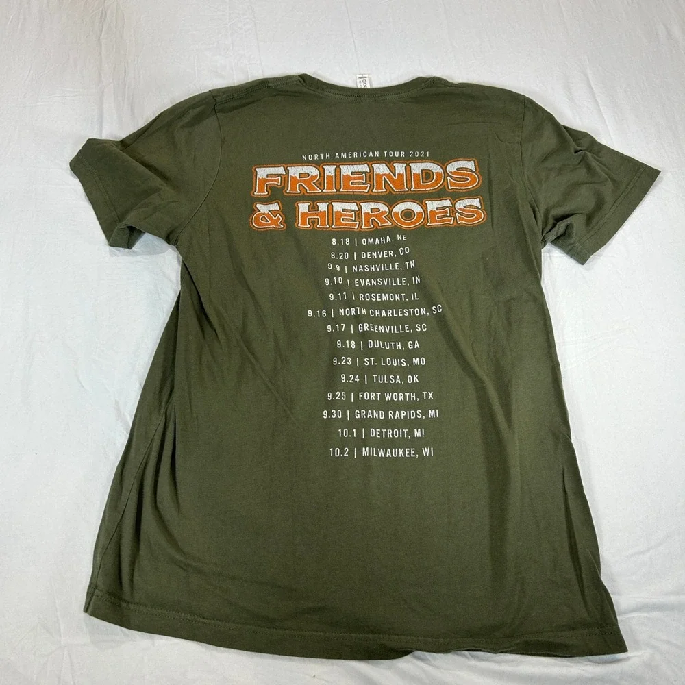 Blake Shelton Friends and Heroes 2021 Tour T-Shirt Mens Large Olive Green Canvas